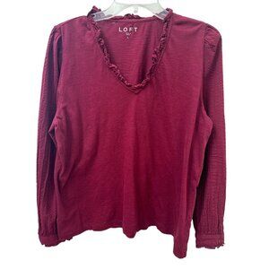 LOFT Women's Dark Fuchsia Two Fabric Style Long Sleeve Blouse Size Large